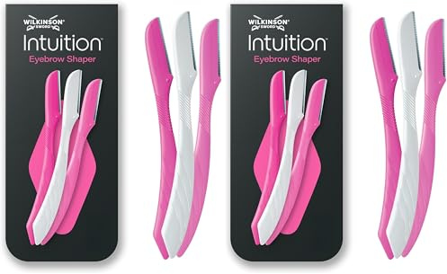 Wilkinson Sword Intuition Eyebrow Shaper for Women, Pack of 6 Disposable Razors, Exfoliating Dermaplaning Tool, Facial Hair Remover & Trimmer