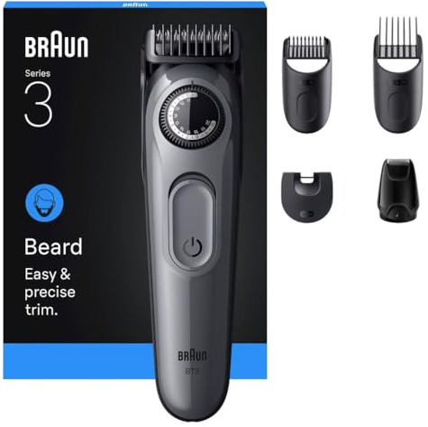 Braun Skäggtrimmer Serie 3, +5 Stylingverktyg, Ultra Skarpa Blad, 50 min Drifttid, 40 Längder, BT3560, Grå