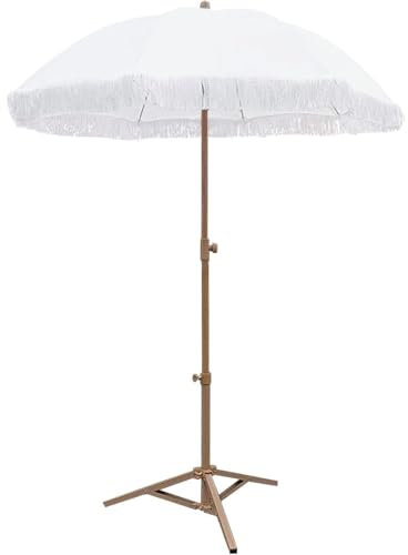 DYPJHEO Blanche Parasol de Camping Inclinable et Pliable Avec Pompon, Mât de Parapluie en Métal Couleur Bois, Grand Parasol de Balcon Extérieur Jardin Parasol de Loisirs, 160cm