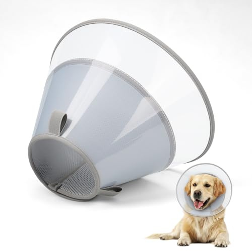 Supet Hundekegelhalsband mit weichem Polster, transparentes Elizabeth-Genesungshalsband für Hunde, um das Lecken nach Operationen, Kastration und Verletzungen zu stoppen(Grey-2XL)