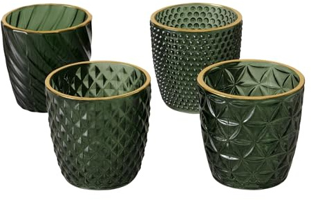 Boltze Marilu 2061236 Lot de 4 photophores en Verre Vert Hauteur 7,5 cm Design Moderne Décoration de Jardin Décoration de Table Photophore en Verre