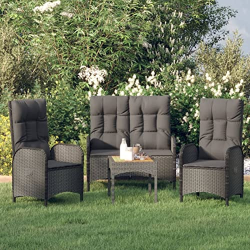 Snsowed 3-TLG. Garten-Essgruppe mit Kissen Schwarz Poly Rattan, Esstisch Mit Stühlen Set, Gartenmöbel Sitzgruppe, Balkon Möbel, Gartenlounge Set, Terrassenmöbel, Balkonmöbel Set - 3185093