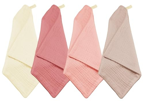 4PCS Muslin Squares, Soft Face Cloths Makeup Remover, Pure Cotton Muslin Cloth, Reusable Squares Muslin Cloths, Cotton Wash Cloths for Skin Care Daily Cleansing Travel Women Men Adults (10X10 Inch)