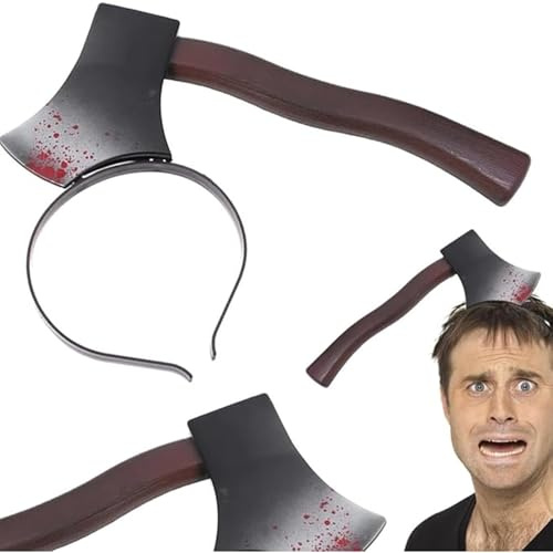 PARENCE.- Diadema Bloody Axe 27x12cm – Accesorios de disfraces de Halloween – Efecto realista, Sangre falsa – Ideal para fiestas temáticas, carnaval, cosplay horror
