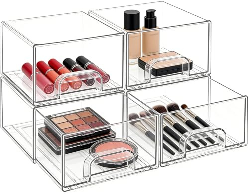 MASION Schreibtisch Organizer mit 4-Schubladen, 4er Stück Schubladenbox, Durchsichtige Acryl Büro Organizer, Make-up-Organisator, Aufbewahrung für Bürobedarf, Schmuck, Stifte & Schreibwaren
