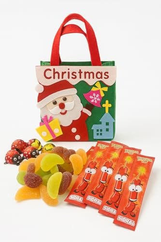 NAVIDAD . Pack chuches ,en bolsa fieltro de Papá Noel rellena de Dulces, Caramelos Explosivos y Chocolates, Set de Golosinas Navidad y Reyes