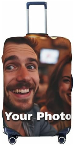 Personalisierter Kofferschutzhülle mit Logo und Text – Elastischer Koffer Protector Cover waschbar, mit Foto und Namen – Doppelseitig Designs für Reisekoffer (Normale Dicke,XL)