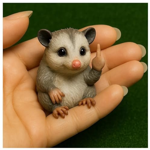 Hrlace Mittelfinger Tier Statue Lustige Mini Tiere Figur mit Stinkefinger Harz Mittelfinger-Tier-Dekor-Statue für Desktop Zuhause Büro Auto Garten Dekoration Lustig Geschenke Mittelfinger-Opossum