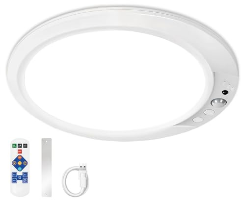 Plafón LED Techo con Sensor de Movimiento, Lámpara Techo Recargable 8000mAh USB, Luz Inalámbrica Magnética con Mando, 3 Temperaturas, Regulable para Baño Pasillo Garaje Armario Cocina Sótano Casa