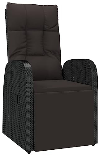 Mhdvray Verstellbarer Garten-Liegestuhl mit Auflage, Polyrattan Gartensessel mit Verstellbarer Rückenlehne und Fußstütze, Relaxsessel für Balkon und Terrasse, Schwarz, 57 x 69 x 106 cm