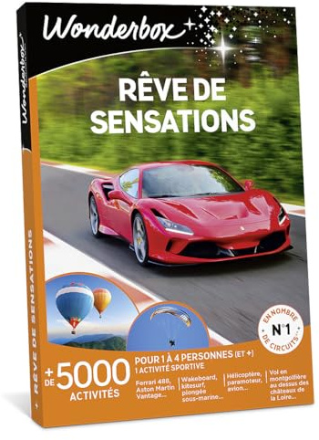 Wonderbox - Rêve De Sensations - Coffret Cadeau - Idée Cadeau Aventure | 1 activité sportive au choix - Plus de 5000 expériences - Vol en montgolfière, pilotage, flyboard, plongée sous-marine
