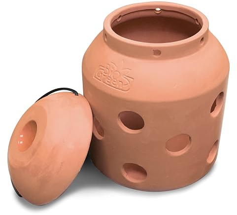 BioGreen Terracotta-Frostwächter Firefly | für kleine Gewächshäuser und Frühbeete | glasierte Ölschale im Deckel | Pilzform | ideal auch als Deko