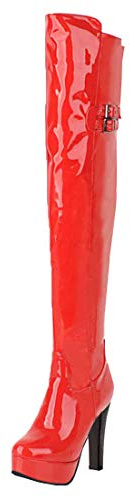 Lack Stiefel Overknee High Heels Plateau Boots(Rot,40)