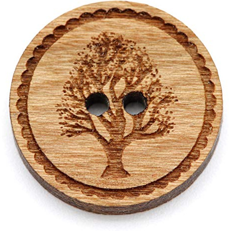 NaturSchatulle Holzknöpfe Gravur Motiv Lebensbaum 12-30mm I 25 Stück Kirsche 2 Loch Knöpfe Holz DIY Basteln Nähen Schmuckherstellung Annähen Rund 15mm