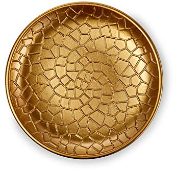 Flanacom PREMIUM Dekoschale aus Holz - Tisch-Deko mit Verzierungen - Design Holz-Schale - Wohnaccessoires - Robustes Deko-Tablett - Obst-Schale - Moderne Deko Wohnzimmer - ca. 28 x 28cm - Gold