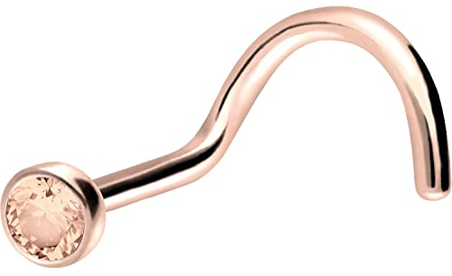 PIERCINGLINE Nasenpiercing Chirurgenstahl Kristalldisc Piercing Stecker Nase Roségoldfarben Pfirsich
