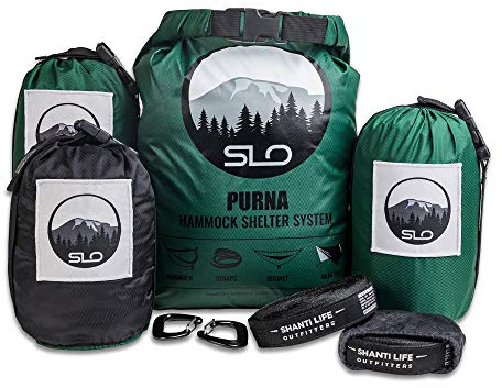 Camping Hammock with Bug Net and Rain Fly – Durable Ripstop Nylon Construction with 12’ Tree Straps, 5kn Carabiners, Tent Stakes and Waterproof Carry Bag