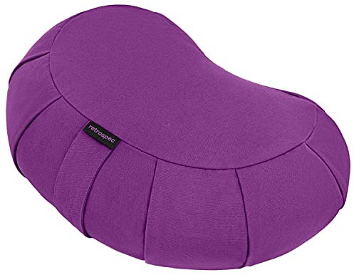 Retrospec Sedona Zafu Meditation Cushion Filled w/Buckwheat Hulls - Yoga Pillow for Meditation Practices - Machine Washable 100% Cotton Cover & Durable Carry Handle; Crescent, Mulberry