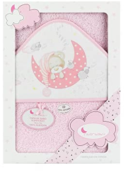 Interbaby Asciugamano con cappuccio per neonato BEAR SLEEPING in rosa - 560 g