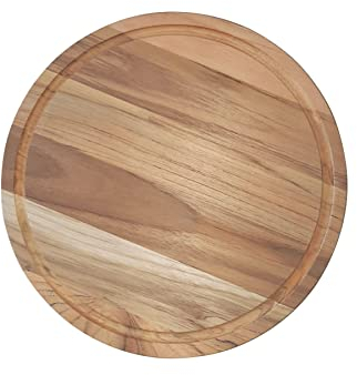 Tramontina 13510/052 Round Cutting Board, Wood Cutting Board, Churrasco, Teak, 9.1 inches (23 cm), Grooved, Lightweight, Round, Natural Wood, Made in Brazil, 13510/052