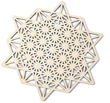 pared 30,5 cm, geometría sagrada, decoración pared, 64 rejillas, rejilla cristal, rejilla madera, geometría sagrada, arte pared