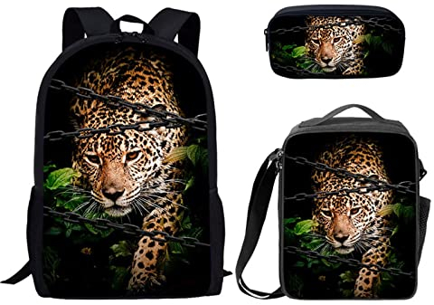Binienty Jungen Rucksack Kinder Elementary Bookbag Schultasche mit isolierter Lunchbox Tragetasche und Federmäppchen, Gepard 2, Einheitsgröße