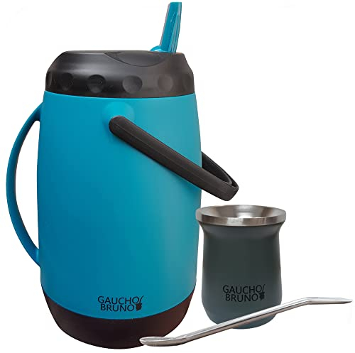 Gaucho Bruno Terere Starter-Set, Thermo-Mate-Becher, Bombilla-Strohhalm und paraguayische 2,5-Liter-Flasche mit Ausgießer | Angenehm zu halten | Hält die Getränketemperatur aufrecht.
