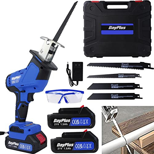 ZanGe 21V Cordless Powered Reciprocating Saw, Electric Cordless Wood Saw with 2pcs 1.5Ah Batteries for Metal Wood PVC Pipe Tree Pruning, Portable Indoor Outdoor DIY Saw with Carry Case and Goggles