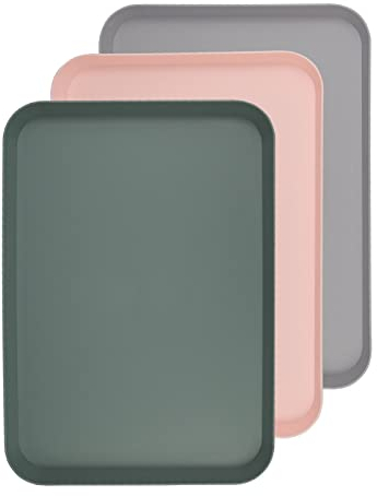 Hocadrv 3 Pcs Serving Tray Fast Food Trays Rectangular Tray Plastic Tray Drinks Tray Plastic Cafeteria Trays Tea Fruit Tray for Bar Kitchens Restaurant 34 x 24 cm (3 Color), Pink (8-dhsstp)