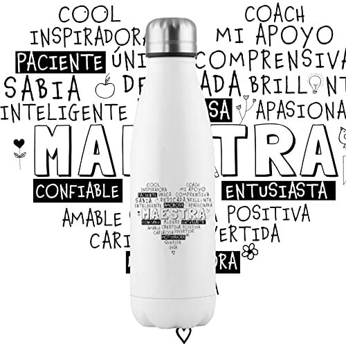 Gli eventi della Tata. Bottiglie con messaggi originali regalo per insegnanti. Bottiglia in alluminio personalizzabile (Maestra)