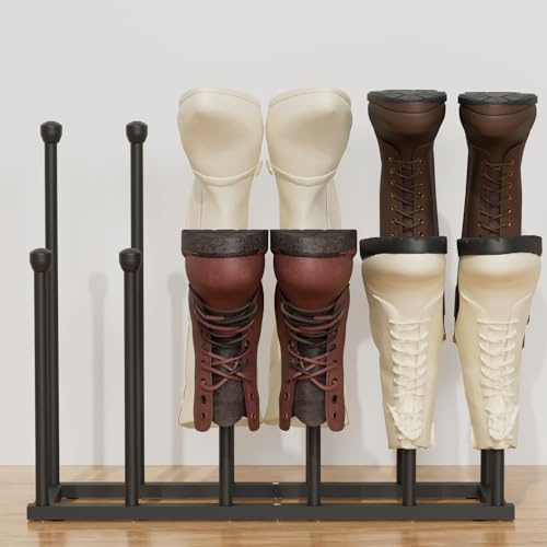 Tigerden 22.5 Inches Free Standing Shoe Racks, Tall Black Metal Boot Rack Organizer for 6 Pairs, Knee-High Boot Storage Shelf for Closet, Bedroom, Entryway, Hallway, Black