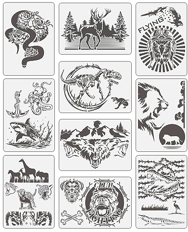 ONEBO 10 Stücke Tiere Schablonen Set,Tiere Schablonen Malen,Wiederverwendbare Malschablone,für handgemalte und Airbrush-Wandbilder