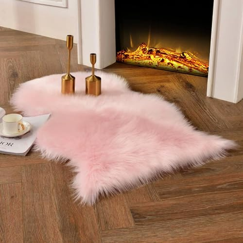 JXLOULAN Mjuk fluffig fuskfårskinn områdesmattor rosa 75 x 120 cm fuskpälsmatta golvmattor för sovrum vardagsrum barnrum dekor
