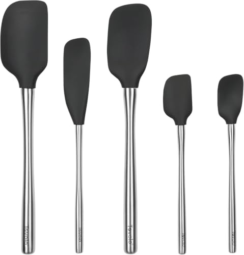 Tovolo 5-delad spatel rostfritt stål och silikon redskap set (svart) spatel, sked, burkskrapa, ministspatel och minisked