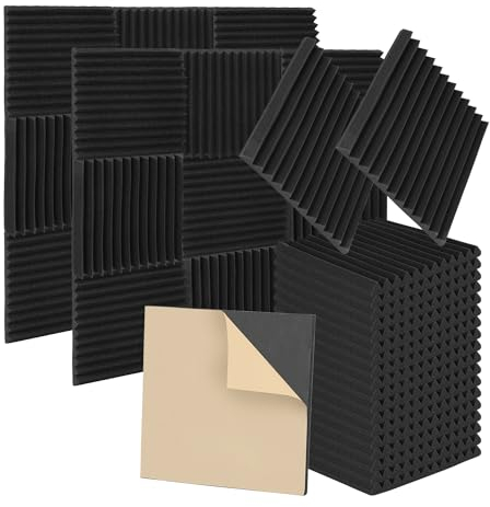 Jopassy 48 Stück Akustikschaumstoff Noppenschaumstoff, 2,5x 30 x 30 cm, Schallabsorber Akustikpaneele,Schallschutz Wand mit Aufkleber,für Aufnahmestudio,Tonstudio,Arbeitszimmer,Tanzstudios,Heim