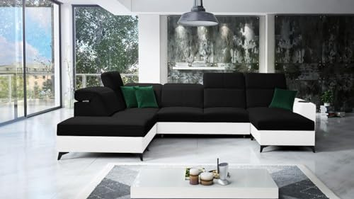 All4All Ecksofa Bella 6 mit Bettkasten, Schlaffunktion,USB-Port, Couch, Wohnlandschaft, Polstersofa Links Rechts 26 (Casablanca 2316+Kunstleder Weiß, Rechts)