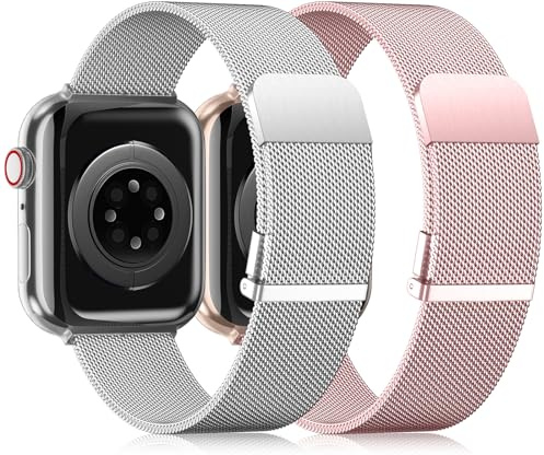 UpNeioco 2 stycken metallarmband kompatibla med Apple Watch-armband, 44 mm, 45 mm, 42 mm, 49 mm, män, magnetiskt rostfritt stål, metallarmband för iWatch Ultra Series 9 8 SE 7 6 5 4 3 2 1, silver och