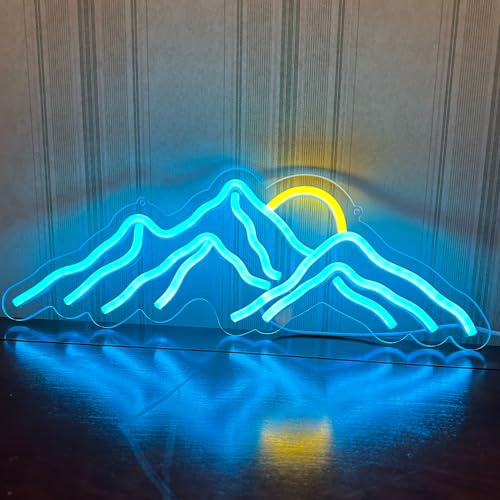 DAKABUKA Berg solnedgång neonskyltar för rumsdekor LED-skyltar för sovrum vägg neonljus för hemmafest bröllop juldekorationer USB-driven (isblå)
