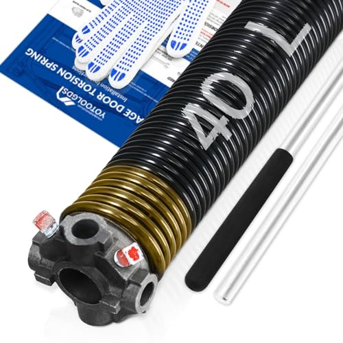 YoToolGDS Left Hand Wind（Black Cone）2 Garage Door Torsion Spring with Non-Slip Winding Bars & Gloves, High Precision Electrophoresis Black Coated, for Replacement, MIN 16,000 Cycles (0.250x2''x40'')