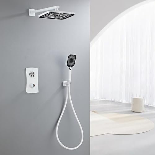 XJTNLB Colonne De Douche Blanche 3 Mode Mitigeur Douche Thermostatique Encastrable Pommeau De Douche Rectangulaire,Blanc-C,Bifonctionnel