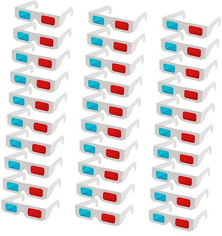 Housoutil 30 Piezas Gafas 3D Papel Gafas Papel 3D anáglifo Vasos Papel Gafas niño Gafas D cartón anteojos anaglifo Gafas Vasos Desechable Video Lentes