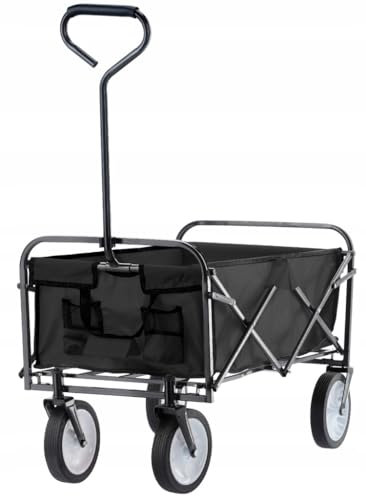 VBChome Klappbarer Bollerwagen für Kinder – Strandwagen in Schwarz mit 70 kg Tragkraft, Stabiler Stahlrahmen – Faltbarer Transportwagen für Ausflüge, Garten & Einkauf