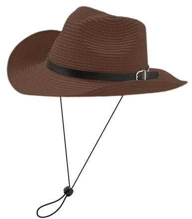 Xiuyer Cowboyhut Strohhut Damen Herren Sonnenhut Sommer Strandhut Westernhut Panama Hut Unisex Cowboy Hut Faltbar Strohhut Krempe Sommerhut (Kaffee)