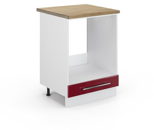 Vicco Herdumbauschrank Fame-Line, Bordeaux Hochglanz/Weiß, 60 cm, AP Eiche