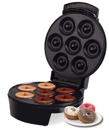 WBYDYS Cake Machine Electric Donut Maker 750W, Non-stick Surface Makes 7 Small Doughnuts, Double-sided Heating, Non-stick Pan, for Family Gatherings, Dessert Shop