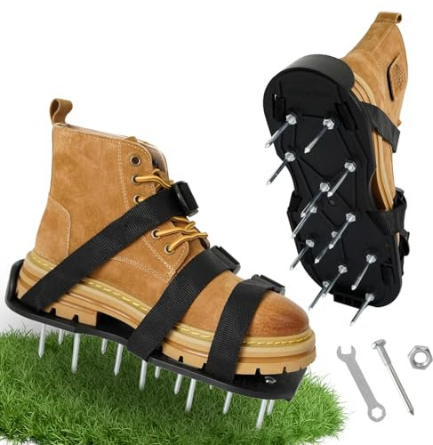 ZephyrCraft Lawn Aerator Shoes, Soil Grass Aeration Shoes with Heavy Duty Spiked Sandals and Adjustable Straps for Yard Patio Lawn Garden, Black
