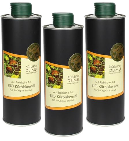 Kürbishof DEIMEL Steiermark/Austria - Offerta di risparmio 3 x 500 ml di barattolo di olio di semi di zucca biologico della Stiria
