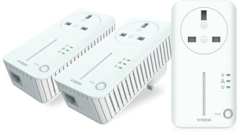 STRONG POWERL600DUOUKV2 AV600 Passthrough Powerline Kit, Data Transfer Speed Up to 600 Mbps, Pack of 3, Up to 300m range, No Configuration Required, UK Plug White