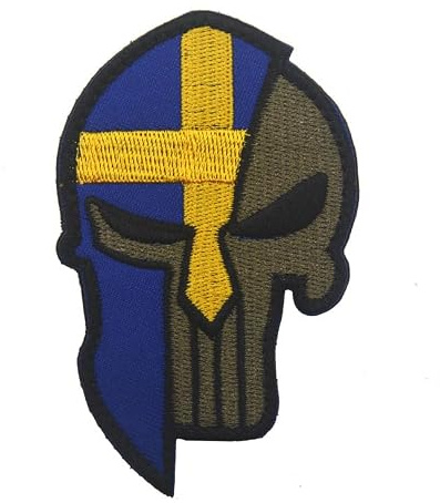 Aspcsmomt nationella flaggan dödskalllappar, broderade taktiska morale svenska lapp krok och ögla fästande sy på ryggsäck jacka keps uniform kappa hatt (Sverige)