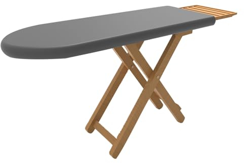 ZGYOZMNG ASSE da Stiro in Legno massello, Assi da Stiro Deluxe da 39×16×29-33 con poggiaferro Rimovibile e Regolazione dell'altezza a Tre Livelli (Grigio)